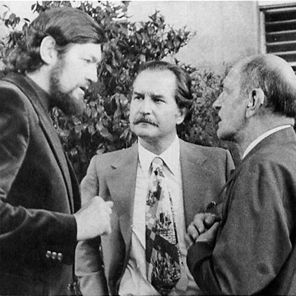 Carlos Fuentes con Julio Cortazar y Luis Buñuel