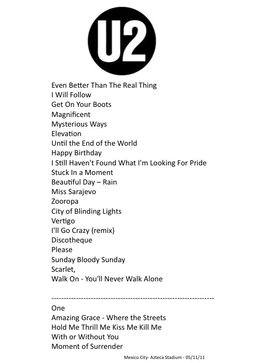 Setlist U2 en Mexico 