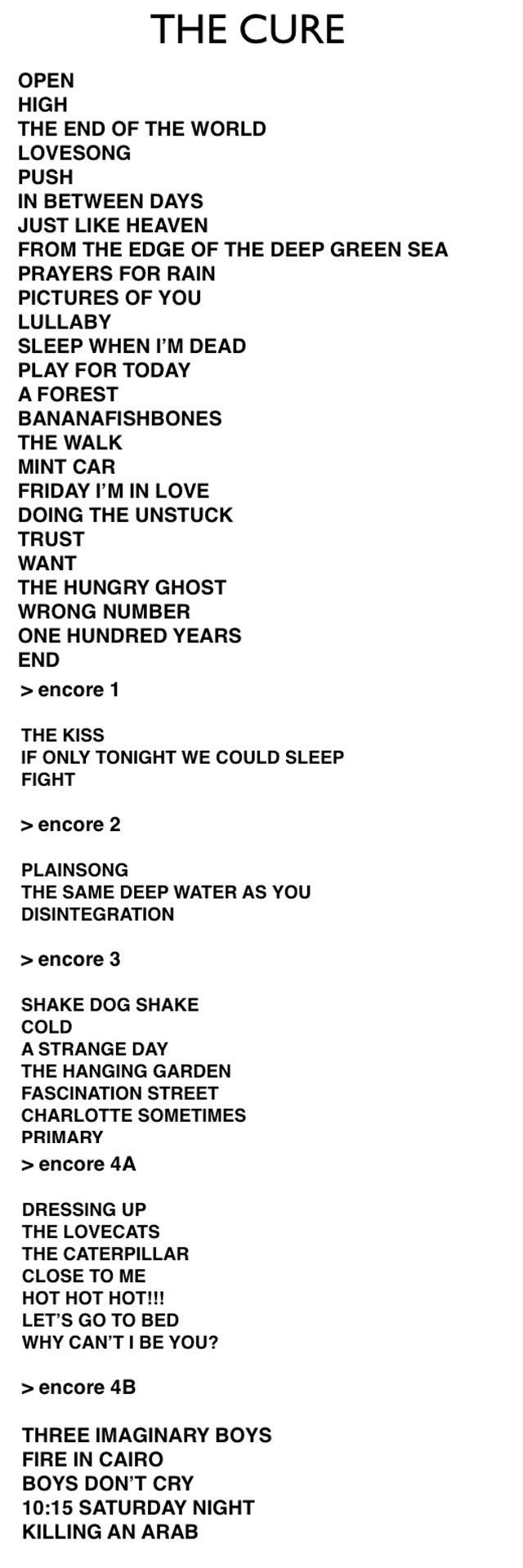 The Cure Mexico Setlist